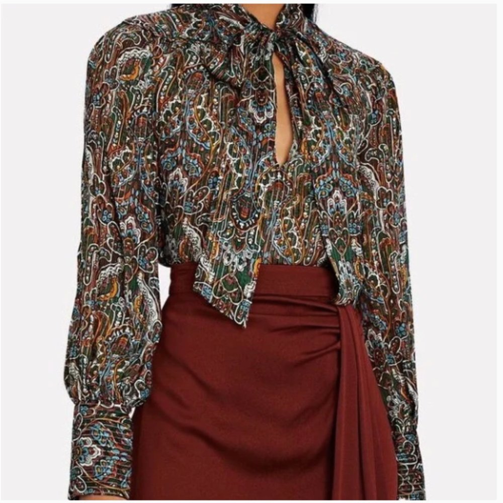 VERONICA BEARD Zaylee Silk Paisley Tie-Neck Blouse